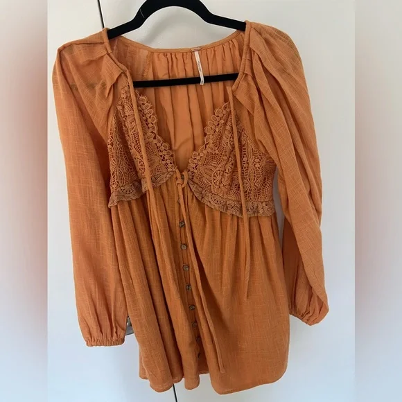 free people orange long sleeve dress Vintage Metallic Orange Long Sleeve Dress Selected by Nomad Vintage